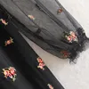 Casual jurken Fashion Women Mesh Organza Mini Dress Lace Borduurwerk zie door stijlvolle geplooide ruches Hollow Out Chic Female