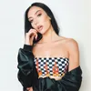 Gym Clothing Personality Trends Style Flame Black White Plaid Contrast Colors Printed Wrapped Chest Tube Top Crop T-Shirt Vestidos