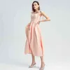 Roze jurk voor vrouwen vierkante kraag mouwloze sling off shouder patchwork parel jurken vrouwelijke elegante kleding 210520