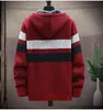 Winter Fleece Warm tröja män Hooded Cardigan Mens Striped Patchwork Slim Tröjor Coat Stickade Mäns Jul Jämmer Kläder 211221