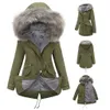 Plus Size Fur Collar Thick Padded Coat Women Winter Hooded Wool Liner Warm Jacket Female Drawstring Waist Medium Length Overcoat 210507