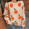 Pullovers Women Baggy O-Neck Broderi Tryck Design All-Match Stickad Varm Mjuk Sweater Streetwear Ulzzang Femme Fashion Top Y1110