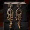 Femme Vintage Argent Color Color Eau Drop Long Jhumka Dangle Boucle d'oreille Indien Bijoux Turquie Boucles d'oreilles sculptées