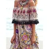 Mulheres Dress Tassel Slash Pescoço Imprima Off Shoulder Vestidos Plus Size Flores Verão Beach 210524