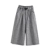 Black And White Plaid Wide Leg Shorts Women Summer High Waisted Cotton s Lace Up Loose 210719