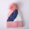 Grosso quente mulheres chapéu inverno pompom patchwork multicolor senhora menina beanie beanie forro lã anti-congelada Bonnet Bonnet Christmas