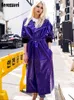 Nerazzurri Spring purple shiny womens patent leather trench coat belt raglan sleeve Oversized soft runway long coat women 211118