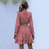 Vintage kropka sukienka dla kobiet swobodne o wysokim pasie szczupłe marszki jesienne zimowe sukienka dla kobiet nowa moda 210415