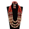 Brincos Colar Luxo Casamento Real Coral Beads Jóias Nigerian Conjunto Africano Declaração Tradicional Mulheres Gold CNR172