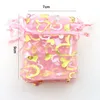 7x9cm Pink Heart Bronzing Organza Jewelry Popular Gift Bags Cheap Pouches Packag Coffee Beans 100pcs/lot Wholesale