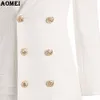 Mode Pak Vrouwen Blazer Workwear White With Ruffle Office Dames Lange Blaser Kleding Herfst Gouden Button Lente Winter Top 210416