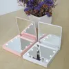 Foldable Makeup Mirror With 6 Small LED Lights Square Mirrors Switch Battery Touched Dimmer Operated Stand Cosmetic Mirror