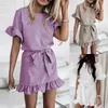 Été violet à manches courtes à volants Mini robe mode femmes décontracté ample maison Sports couleur unie femmes maillots de bain