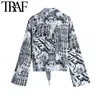 Traf Women Fashion With Bow Printed Asymetria Bluzki Vintage Button-U-Up Butoman-U-Up Kobiety Blusas Chic Tops 210415