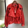 Femmes Bomber Manteau Faux Cuir Veste Femme Biker Manteaux Vintage Punk Outwear Rouge Vert Court Moto Vestes 210430