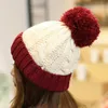 Winter Warm Halten Gestrickte Hut Frauen Im Freien Doppel Farbe Kappe Weibliche Kreative Haar Ball Dekoration Beanies Beanie/Schädel Caps oliv22