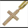 Colliers Hip Hop Plaqué Or 18K Iced Out Cubic Zirconia Croix Pendentif Avec 4Mm 60Cm Cuba Chaîne Collier Hommes Femmes Diamants Bijoux H Svvr1