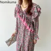 Nomikuma ankomst v nacke full ärm vintage klänning ruffle patchwork blommig tryck elegant koreanska klänningar mode vestido 3a554 210514