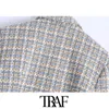 TRAF Femmes Mode Caché Bouton Tweed Recadrée Blazer Manteau Vintage À Manches Longues Femme Survêtement Chic Veste Femme 210415