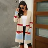 Winter Women Sweater Splice Color-blocking Knitted Female V-neck Pocket Cardigan for Womens Slim Fit Long Mujer 210604