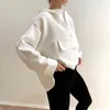 Fashion-Insta Moda Kobiety Bluzy Oversize Asymetryczne Hem Solidna Czarna Biała Jesień Bluza Luźna Streetwear Pullover Topy