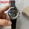 I-007 42 * 13mm 남성 전체 기능 시계 서브 다이얼 수입 된 검은 색 파란색 고무 실리콘 스트랩 쿼츠 운동 선물 시계 5ATM 방수 손목 시계