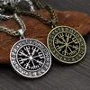 Viking Runic Circle Colar Magic Staves Nordic Compass Rune Amulet Collier Pingente com corrente