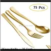 Sets Kitchen Dining Bar Home & Garden Drop Delivery 2021 75Pcs Disposable Gold Cutlery Plastic Wedding Party Tableware Bronze Gold2365