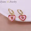 5 Pairs, Design Fashion Neon Enamel Colorful Heart Charm Earring CZ Pave Hoops Dangle Jewelry