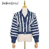 Patchwork Ruffle Denim Coat For Women Lantern Sleeve Streetwear Coats Female Summer Fashion Clothing 210524