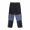 Новая осенняя весна джинсы Harajuku Мужские прямые штаны Винтажные лоскутные шлюз широкие ноги.
