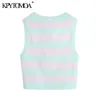 Women Sweet Fashion Striped Cropped Knitted Vest Sweater Vintage O Neck Sleeveless Female Waistcoat Chic Tops 210416