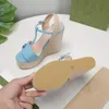 2021 luxury designer slope heel hemp rope woven sandals metal ankle buckle women's platform super high heels 13cm Available in 7 colors
