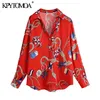 Women Fashion Printed Loose Red Blouses Long Sleeve Button-up Female Shirts Blusas Chic Tops 210420