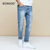 KuegouMen's Jeans Le joker de loisirs de mode Hommes bel homme bleu déchiré KK-2960 210524