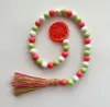 Independence Day Bead String Farmhouse Decorative Emulation Fruit Lemon Wood Beads Tassel Hanging Pendant Hemp Rope Beaded Home HHC7116