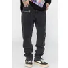 Men's Jeans Men Washed Grey Hip Hop Fashion With Zipper Side Pockets Cargo Pants Oversized Streetwear Trousers