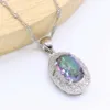 Geometric Rainbow Semi-precious Silver Color Jewelry Sets for Women Gift Earrings Necklace Pendant Ring H1022