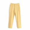 패션 오피스 숙녀 바지 가을 여성 노란색 폴리 에스테르 바지 세련된 여성 캐주얼 바지 Streetwear 소녀 바지 210430