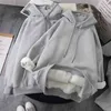 Femmes Winter Sweatshirts Manteau Causal Chaud Épais Polaire Poche Solide Gris Noir Femme Sweat À Capuche Harajuku BF Oversize 210805