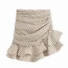 Nouvelles femmes Vanilla Polka Dot Mini-jupe taille haute Détail froncé Ourlet à volants Jupe à fermeture éclair cachée dans la couture 210412