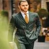 Due pezzi Noble Men Abiti Gessato Fashion Green Designer Groom Suit per Best Man Customized Tuxedo Fit Party Wear Abiti formali X0909