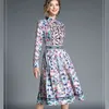 Hohe Qualität EST Fashion Runway Drehen Unten Kragen Herbst Kleid frauen Langarm Retro Gedruckt Party Kleider vestidos 210520