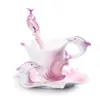 Emalia Kubki Kawowe Ustawia Prokelain Herbaty Kubki z łyżką spodek 3D Rose Elephant Kreatywny Drinkware 210804