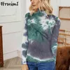 Shirts Women Casual Tie Dye Printing Home Style Fashion T Shirt Long Sleeve Turtleneck Vintage Roupas Femininas 210513