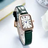 2021 Rektangel Kvinnor Klockor Elegant Ladies Quartz Armbandsur Luxury Brand Green Female Läder Clock Montre Femme