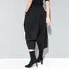 Black Wide Leg Pants Women Mid-Calf Elastic Waist Casual Trousers Thick Autumn Winter Loose 210427