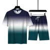 Летние мужские трексеи 2-х частей набор мужская спортивная одежда баскетбол фитнес 3D с коротким рукавом + шорты