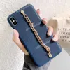 Luksusowy modny łańcuch ręczny Połączenia telefonu iPhone'a 15 15pro 14 14pro 14plus 13 13pro 12 12pro Max 11 11pro XS XR XSMAX Designer Expossed Skórzana Bransoletka Cell Cell Cel