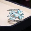 Anéis de casamento encantamento na moda luz feminina luz azul marquise cz elegante senhora acessórios para festa delicada presente declaração jóias